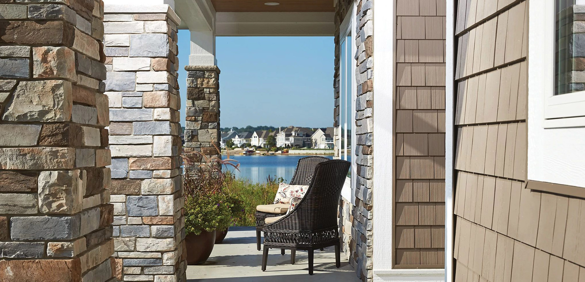 Mastic Cedar Discovery shake and shingle siding with stone