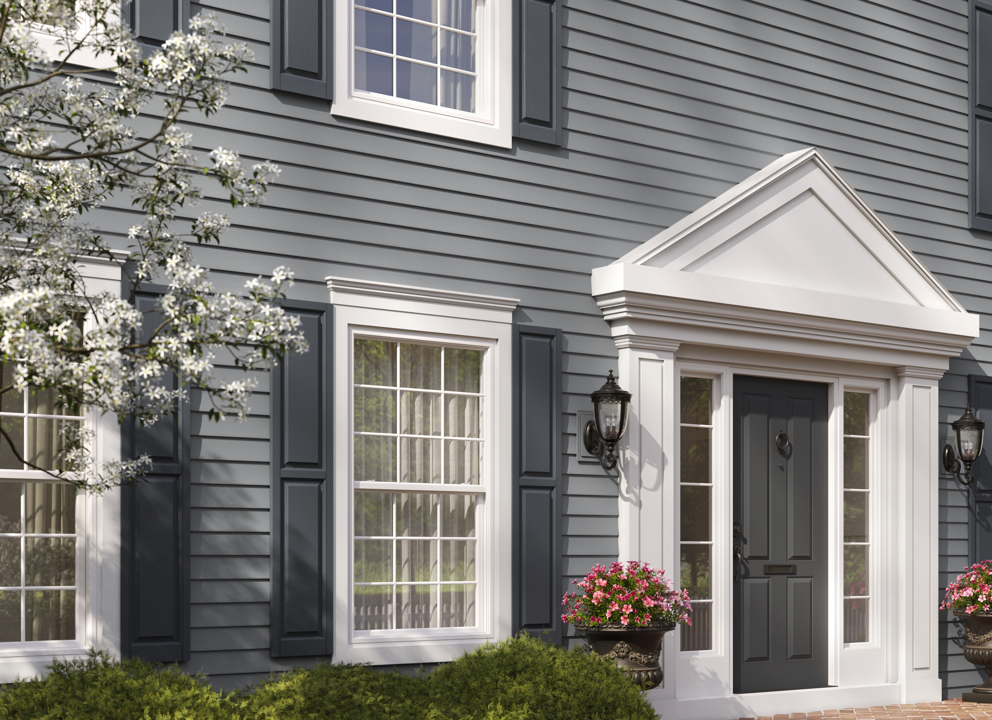 MASTIC Carvedwood44 Double5 Lap Siding English Wedgewood Ply Gem Shutters Raised Panel Gale Force