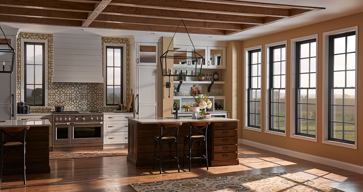 ply gem east mira casement double hung black modern farmhouse home interior