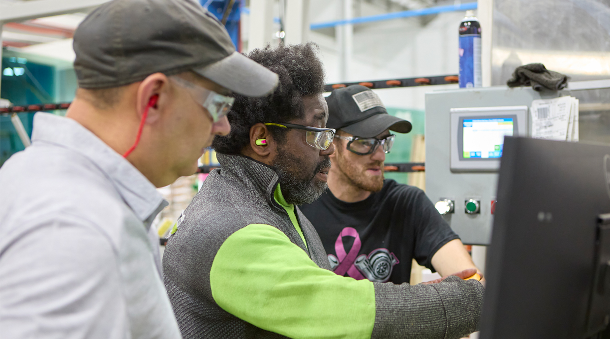 Group of workers at the Ply Gem window and door facility.
