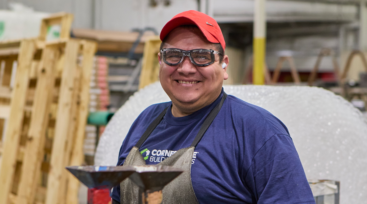 Happy worker at the Ply Gem Rocky Mount facility.