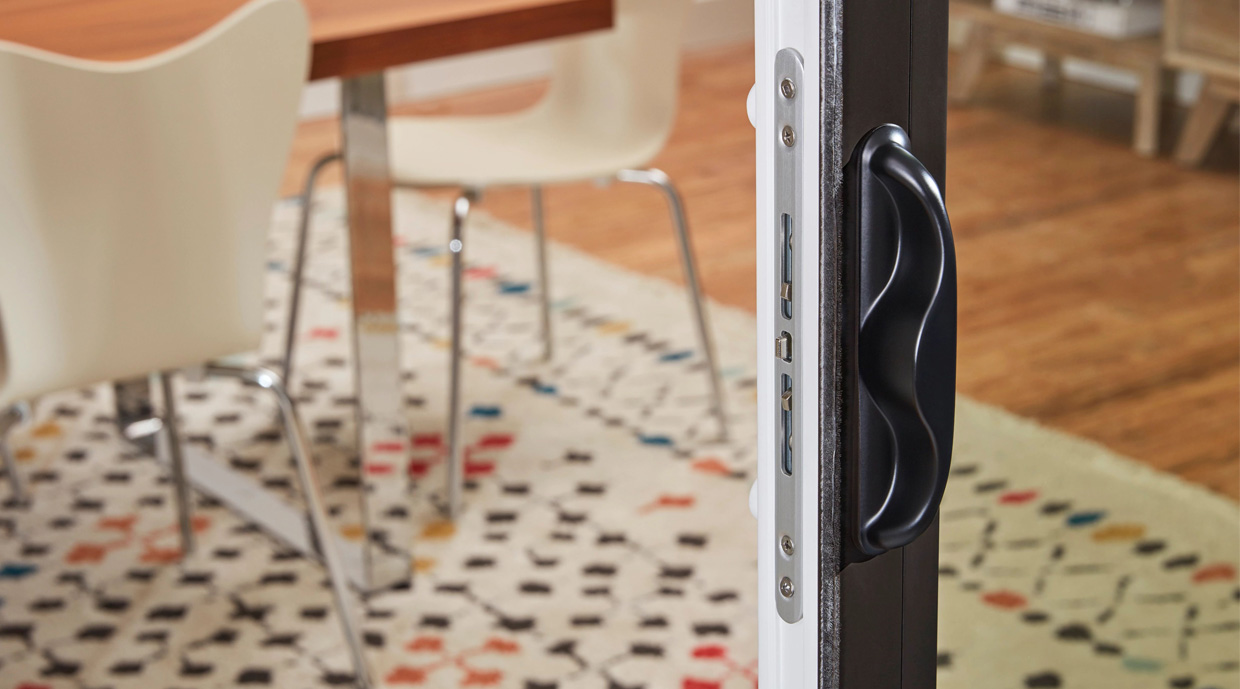 Window and Door Security and Safety Features 2 Ply Gem 960 Sliding Patio Door with multi-point lock.