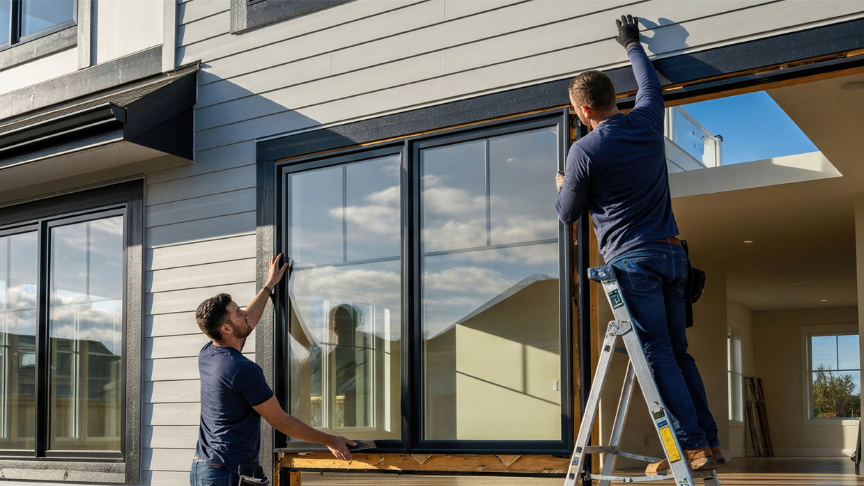 Window installation of a large combined unit